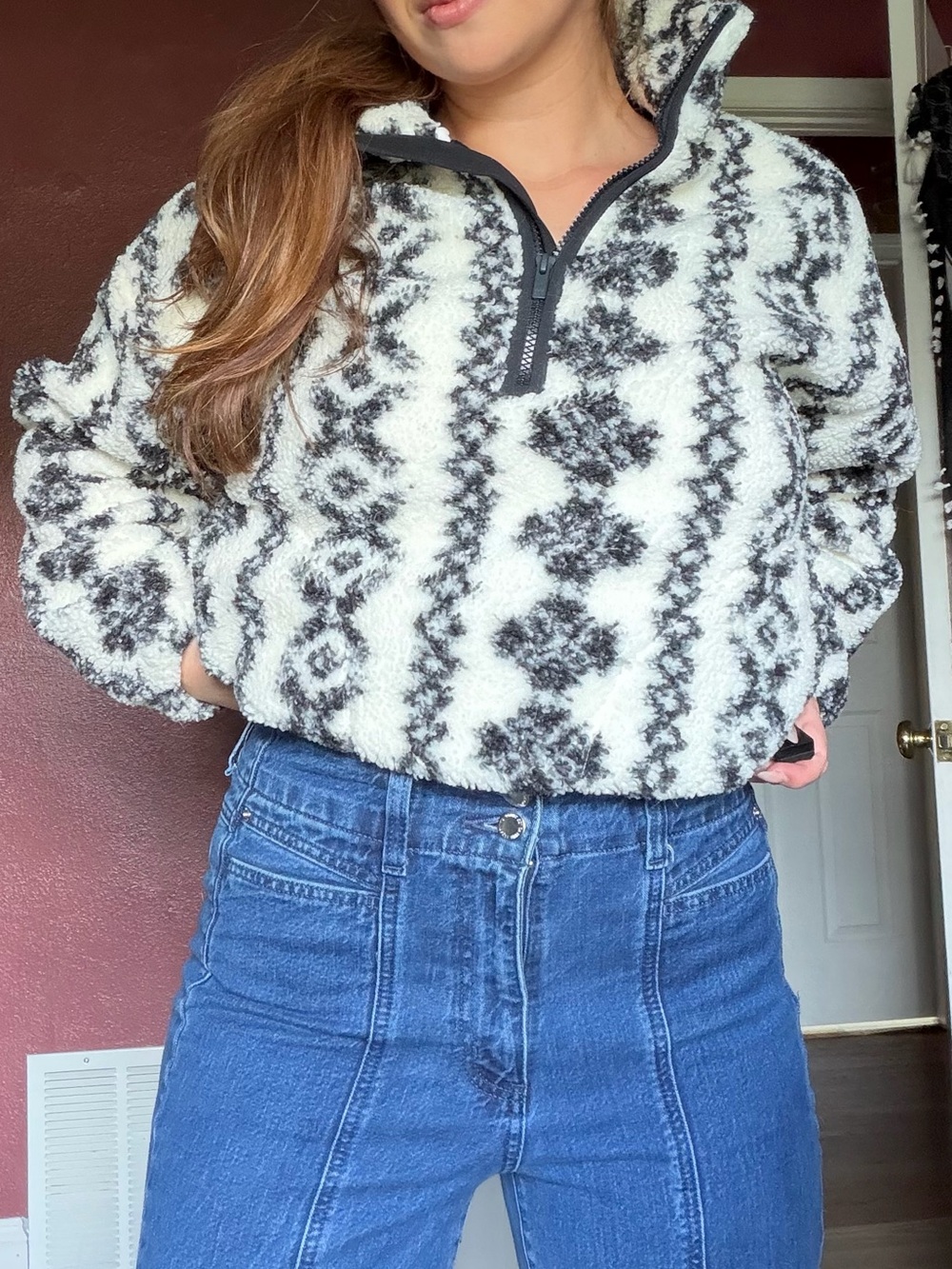 all in motion Black and White Sherpa Half-Zip Pullover